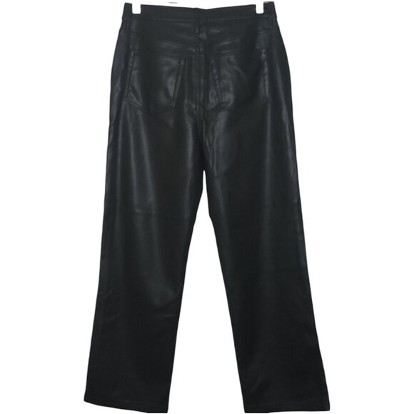 LOFT Vegan Leather Trouser 28 Straight Wide Leg Pant Dark Olive Green Size 6 NWT - Picture 2 of 3